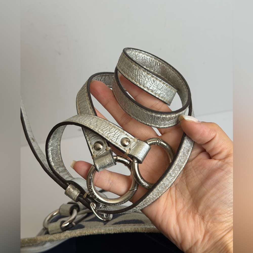 Coach Signature C Denim Stripe Tote Bag Silver Accents - Picture 13 of 14